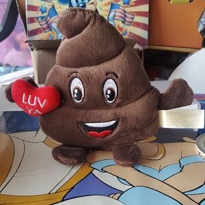 Brown Emoji Plush Toy with Red Heart